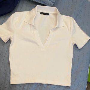 collared white crop top ribbed